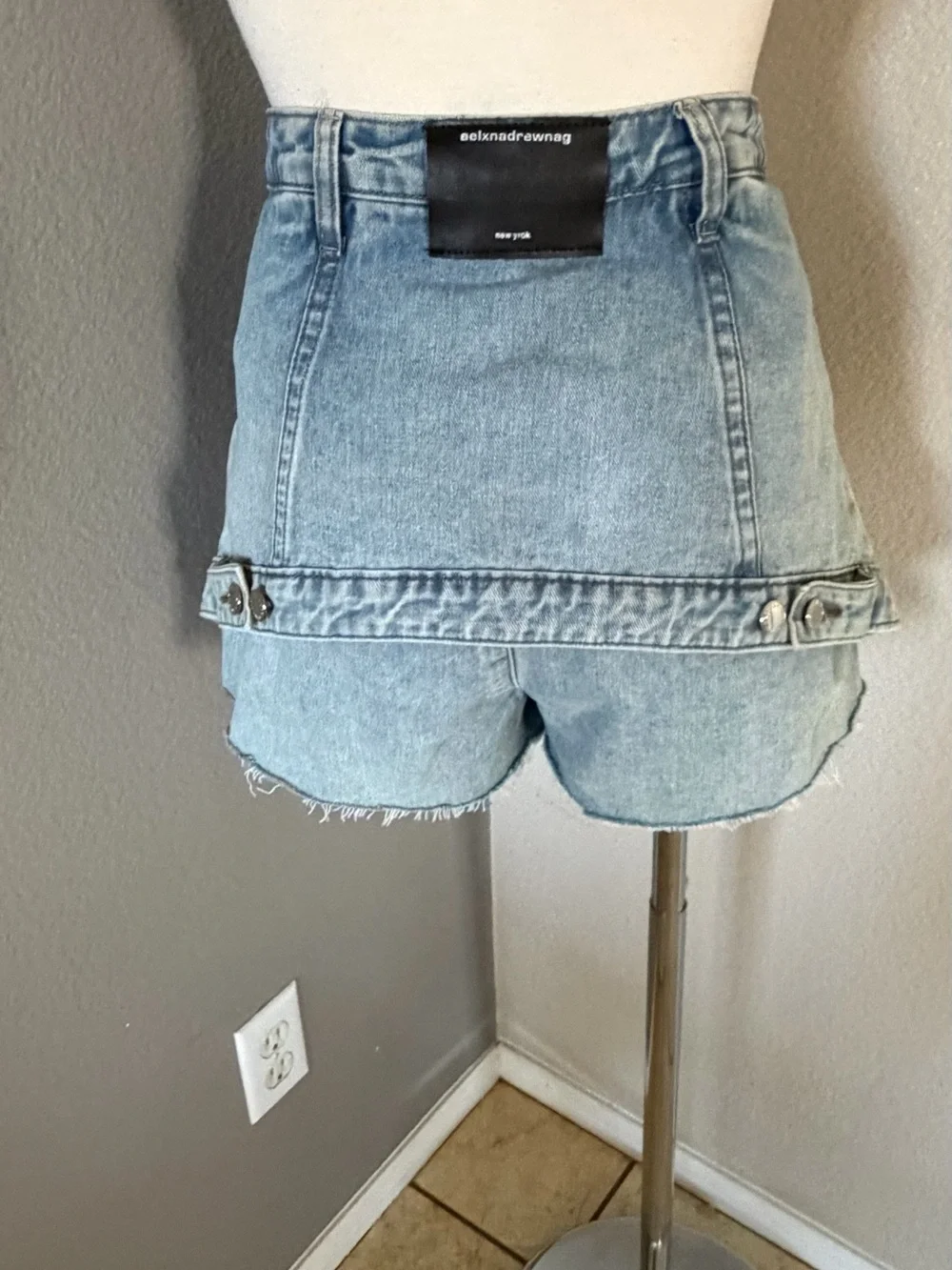 Light Blue Denim Panelled Mini Skirt